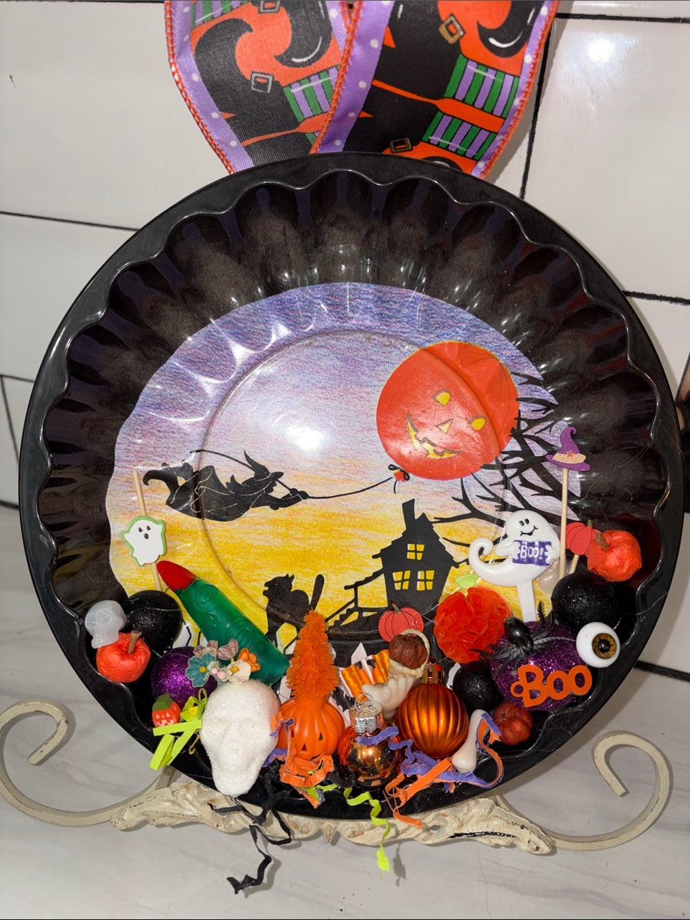 Vintage Witch Halloween Tray Assemblage